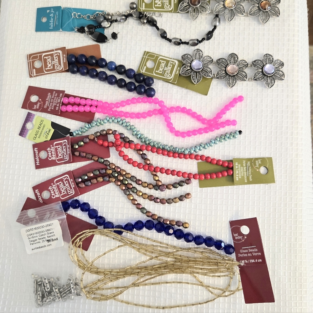 Glass Semi Precious Stone Bead Lot Czech Floral Strands Jewelry Making